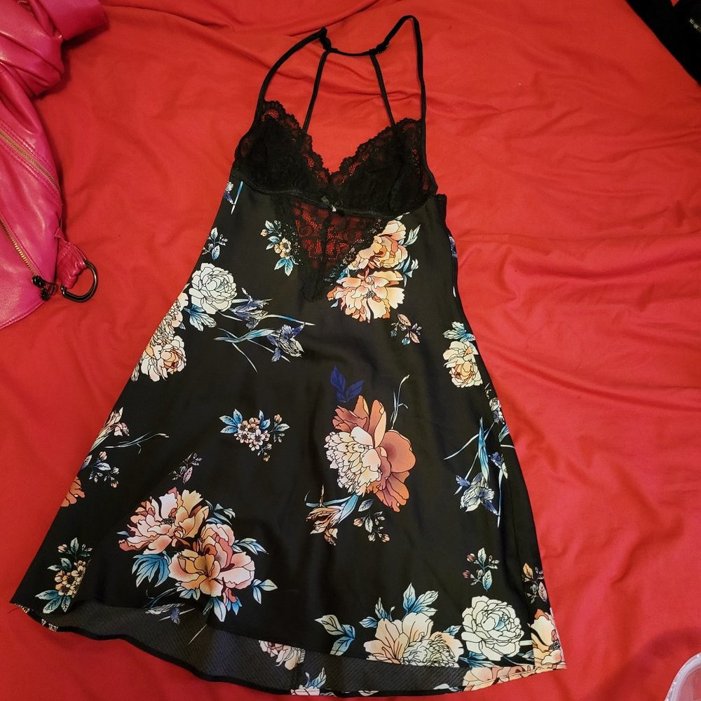 La Vie En Rose Floral Black Sleeping Slip Dress